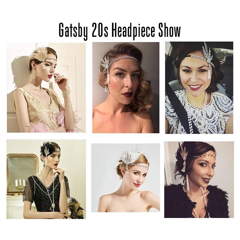 Headpiece Bulu Gatsby Sequin Pesta / Flapper Gatsby Bulu Hijab Pesta 6