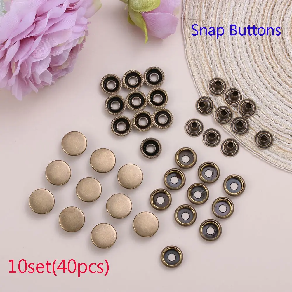 Nút bấm, 10 bộ (40 chiếc), cho áo sơ mi quần áo, Sổ lưu niệm, Đinh bấm, Nút bấm tròn