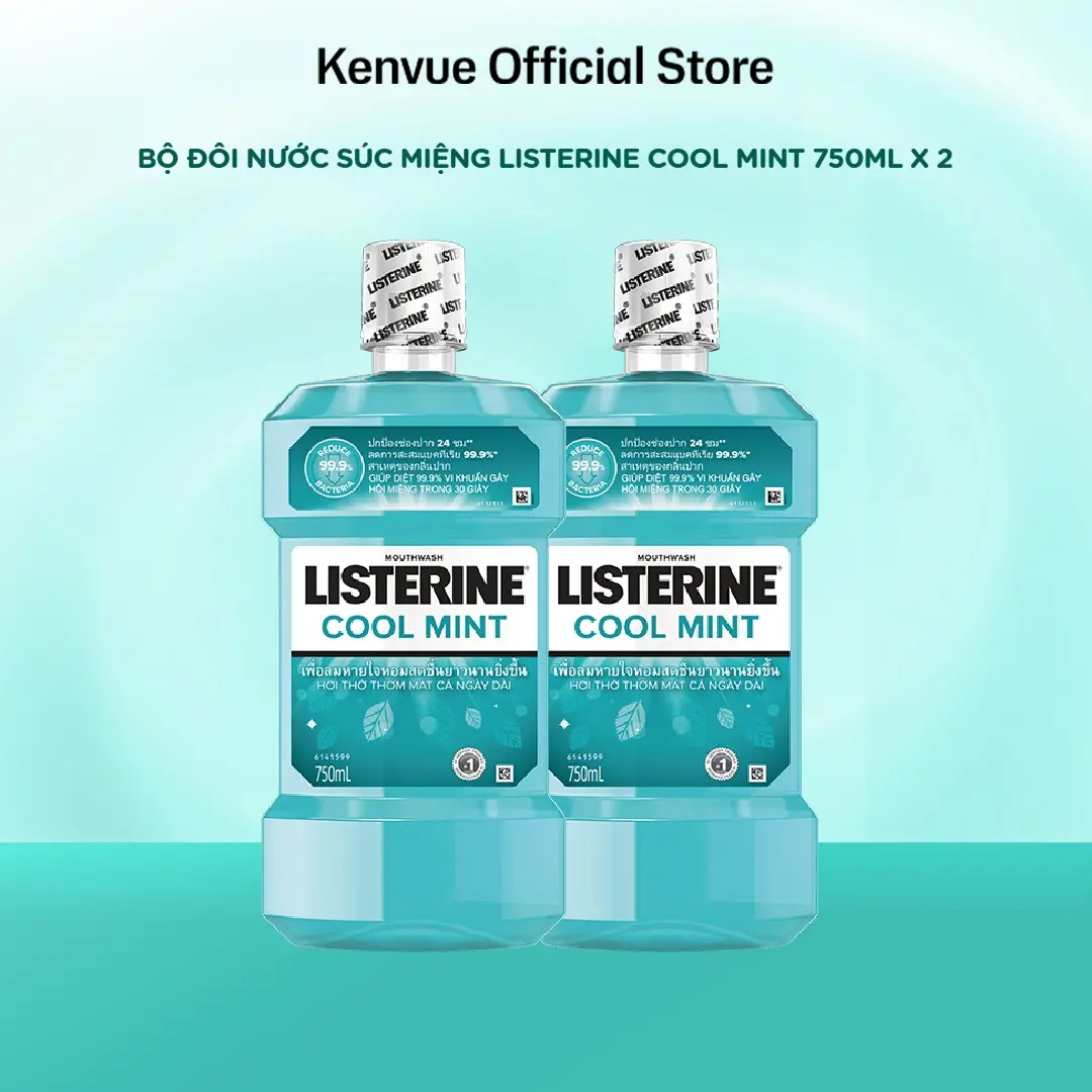 Bộ 2 Chai Nước súc miệng Listerine Cool mint vị bạc hà the mát 750ml x 2 | Thơm Miệng