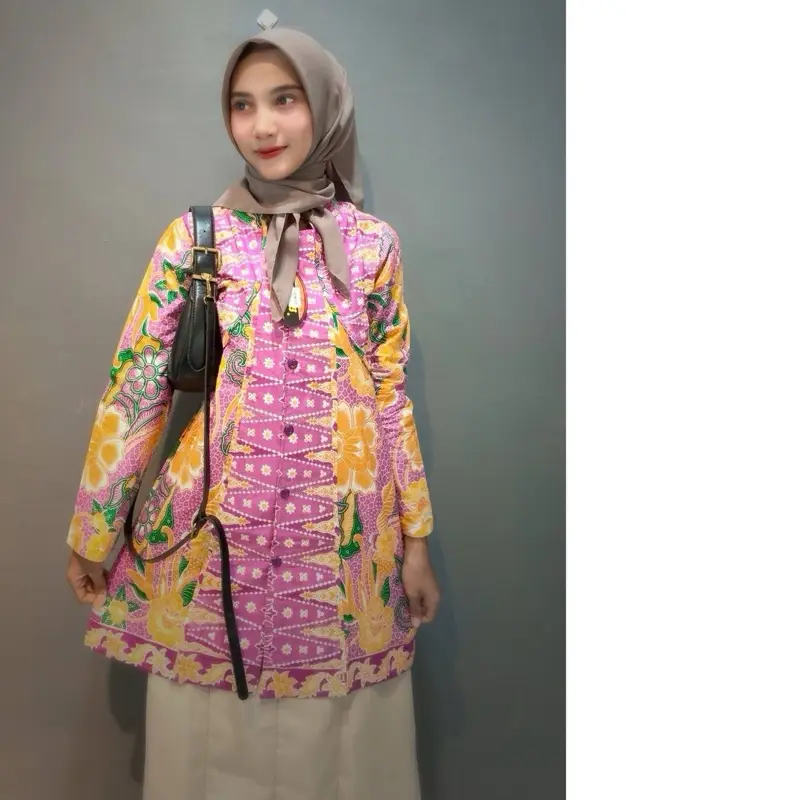 Baju Kerja Wanita Batik Motif Katun Panjang Cewek - Casual, Oversize, Dewasa