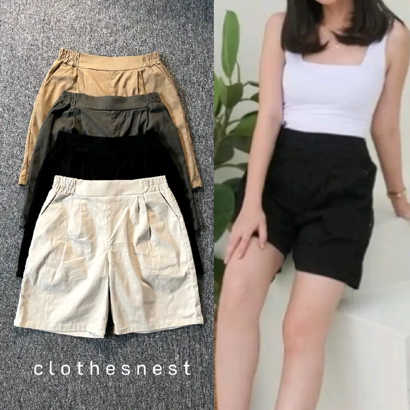HOT PANTS/Celana Pendek Wanita Polos Katun Twill Combed Melar Nyaman Muat  BB 46 75 KG Cream Standar BB 41 58 KG