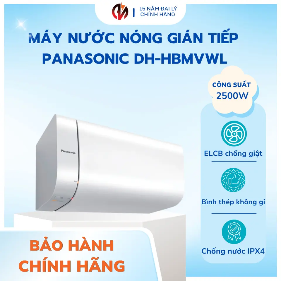 Máy nước nóng gián tiếp Panasonic 15L/ 20L/ 30L - Công suất 2500W, đầy đủ chế độ an toàn điện- Lớp cách nhiệt Styrofoam mật độ cao