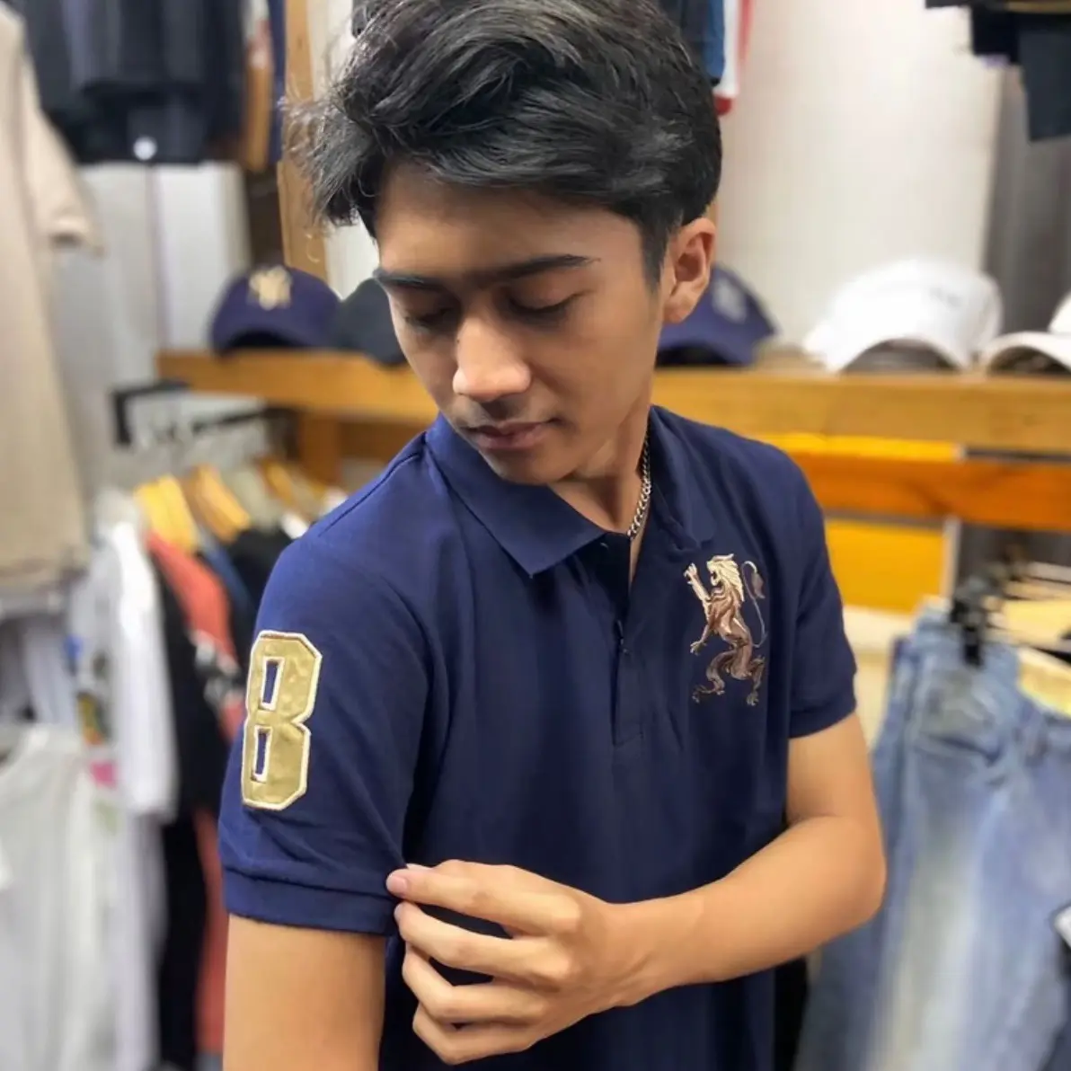 Kaos Polo Shirt Pria Kaos Kerah GIORDANO 3D LION Navy Premium Casual.