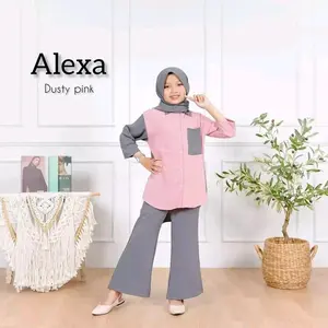 setelan anak perempuan/setelan anak piral/setelan alexsa +hijab bahan crinkle air flow premium. rekomendasi usia 3-13 tahun
