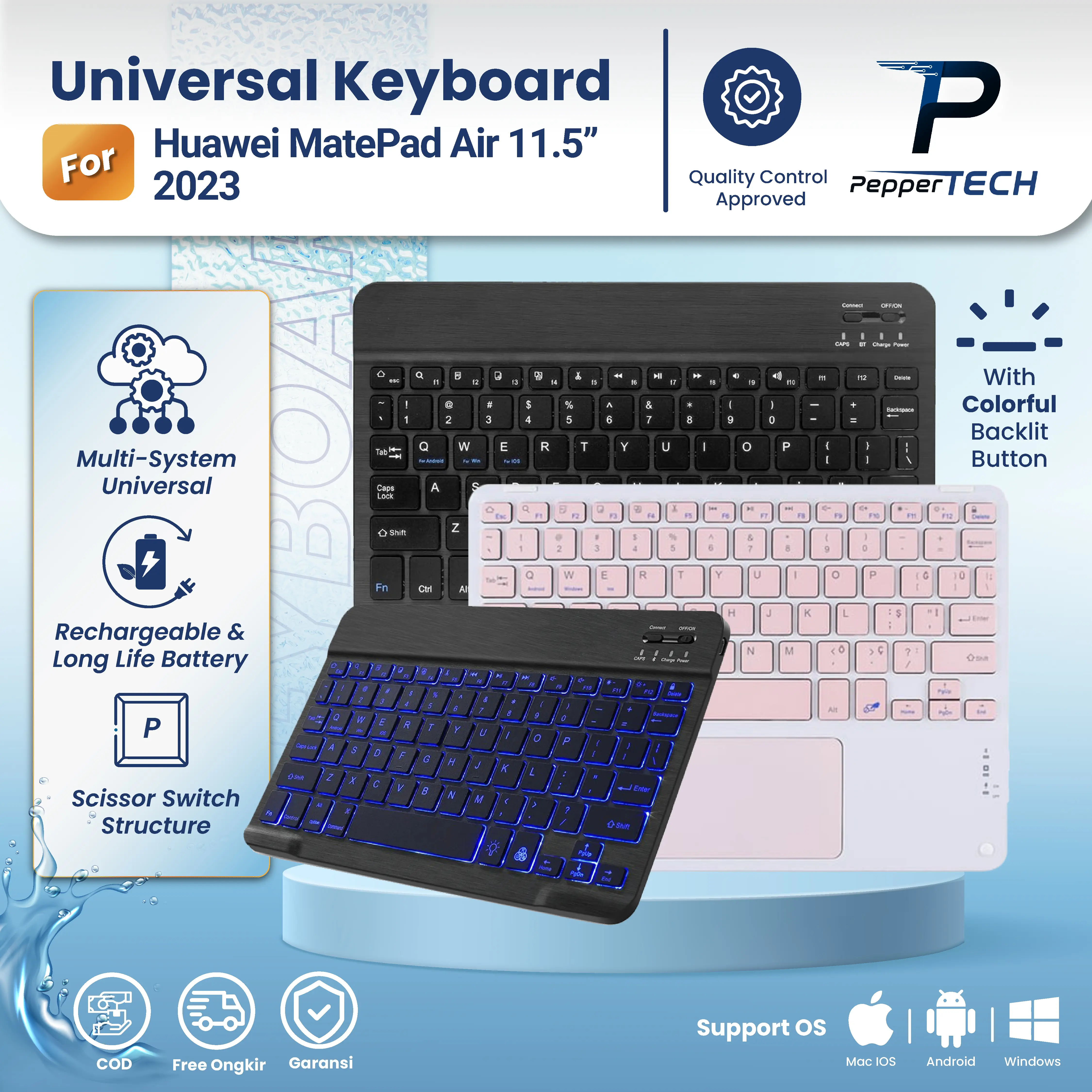 Keyboard Backlight Universal For Huawei MatePad Air 11.5 2023 WiFi 5G LTE Wireless Bluetooth Keyboard Tablet Laptop Tab Aksesoris Hitam Pink