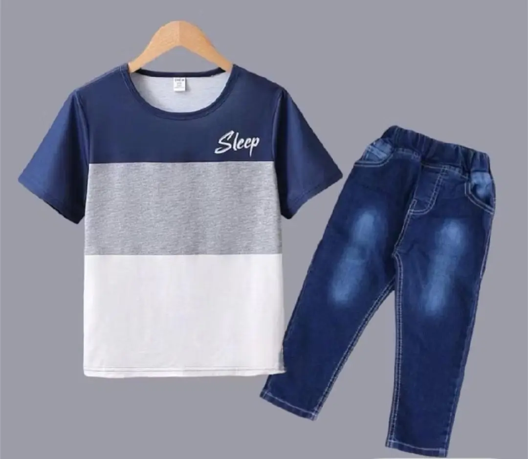 Setelan Anak Laki-laki Baju Kaos dan Celana Jeans Trendy untuk Usia 1-12 Tahun - Fashion, Katun, Pakaian - Parsel