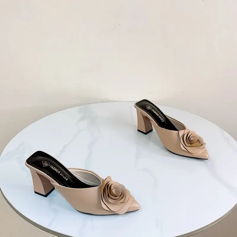 Giày Dép Trà My - Sục Bông Hồng Gót Vuông -Cao 7Cm&3cm  -Phong Cách Hiện Đại, Sang Trọng Nữ Shoes 4