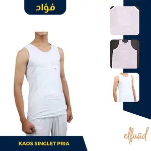 Elfuad Store Singlet Putih 2 Saku Sleting Perlengkapan Haji dan Umroh Pria