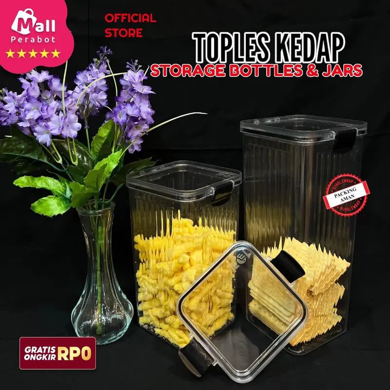 Mall Perabot | Toples Kedap Storage Bottle & Jars | Plastik Bening | Set Toples | Aesthetic | Toples Bumbu Dapur | Kotak Snack Kedap Udara Transparan 4
