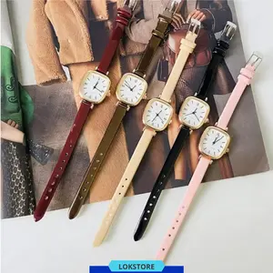 Jam Tangan Wanita Pria Couple Polos Casual Dial Segi Fashion Analog Quartz Simple Strap Kulit Pu Leather RM203