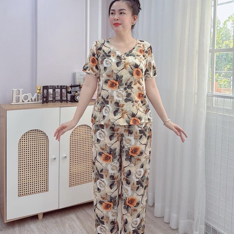 Y24 Đồ Bộ trung niên lụa Mango cao cấp quần dài chất mềm, không nhăn, thoáng mát, hoạ tiết thanh lịch sang trọng thoải mái , màu sắc tôn da, đính nút cao cấp Women Nữ 2