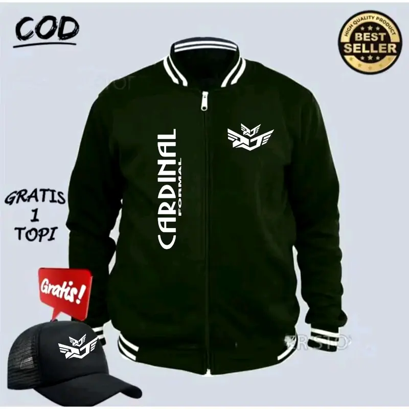 BONUS TOPI Terbaru ! Promo Jaket Varsity Pria Wanita Terbaru - Varsity Distro Pria Free Topi Crdnl Formal Tegak Kirka Terbaru Print Putih 100% Cotton Fleece ( Bahan Tebal ) - Premium Quality Baseball Branded Casual Lembut Nyaman Simple 5