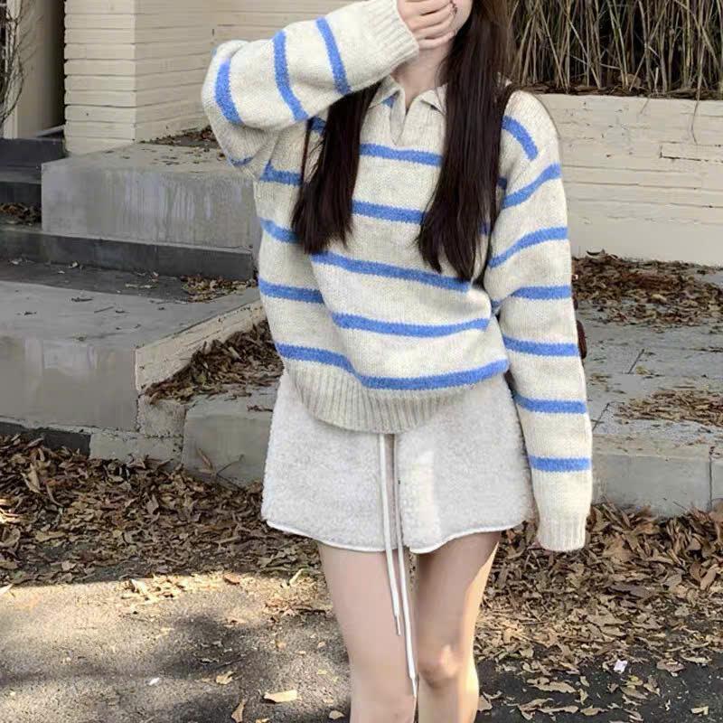 (HÀNG QC) Áo len kiểu nữ AL743 chất len lông thỏ họa tiết kẻ ngang cổ V dày dặn dài tay thu đông Hàn Quốc Kozoda