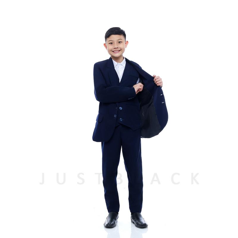 Justblack Setelan Jas Blazer Anak Laki-laki Umur 2-13 Tahun Basic List Putih Kancing Dua Terbaru 6