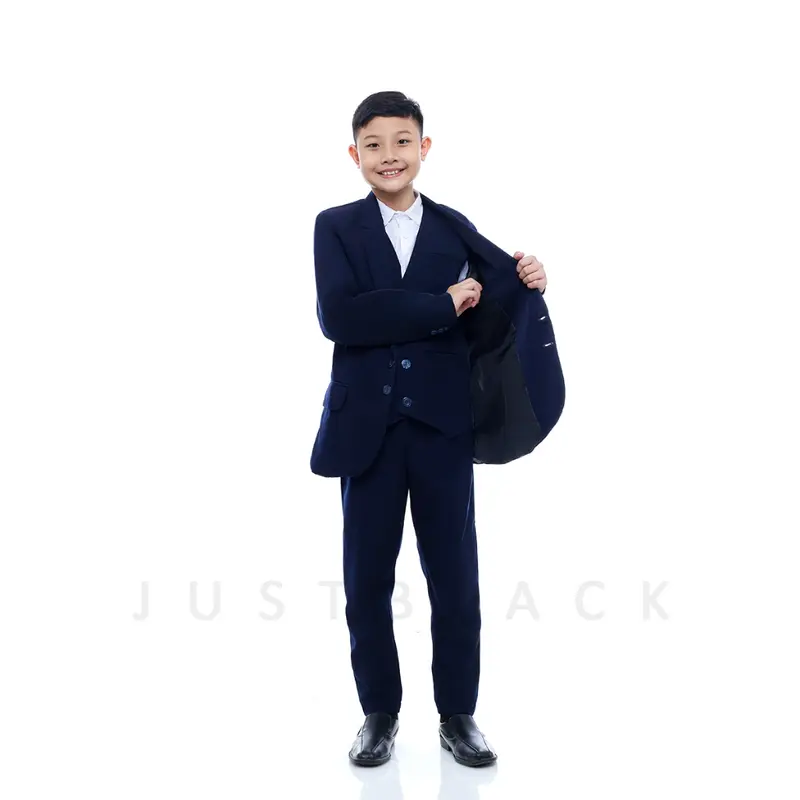 Justblack Setelan Jas Blazer Anak Laki-laki Umur 2-13 Tahun Basic List Putih Kancing Dua Terbaru 5