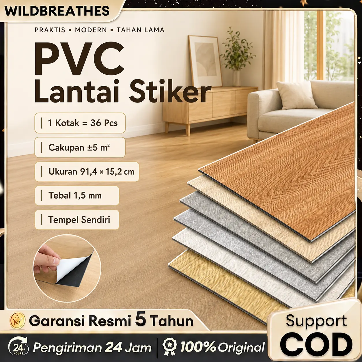 【Barang Ready​​】1 BOX (36 Pcs) Floor Vinyl Lantai Stiker  91.5cm x 15.2cm  Lantai kayu parquet Dengan Lem  Sticker Vinyl Lantai PVC High Quality Vinyl Lantai Stiker Wallpaper Dinding Motif Kayu Dengan Kotak Lantai berkualitas tinggi tanpa busa DIY