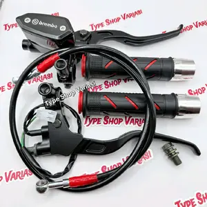 Paket 4in1 Master Rem Tabung Tipe Oval Dan Kotak + Handgrip Sisik + Jalu Stang CHROME + Selang Rem 95cm Universal Motorcycle Handle Kopling