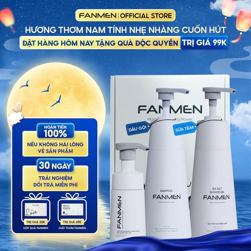 [ Combo Trưởng Thành ] Dầu gội sạch gàu dưỡng tóc cho nam Fanmen 350ml, Sữa tắm muối biển chết hương thơm BlueSea nam tính 350ml và Bọt vệ sinh nam làm sạch toàn diện khuẩn khử mùi 100ml hương thơm nam tính | Tặng Kèm Hộp Đựng WLv Quà 0Đ