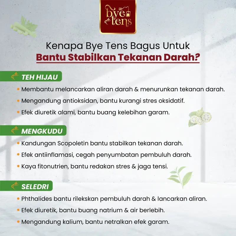 Bye Tens - Bundling 2 Kaleng Minuman Teh Herbal Rempah Tradisional Teh Hijau, Mengkudu, Seledri untuk Darah Tinggi 3