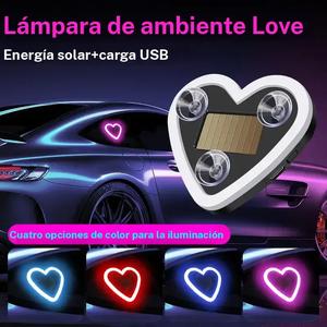 Luz de ambiente en forma de corazón para auto con energía solar, instalación sin cables, lámpara de esquina para ventana, suministro de energía dual, luces de neón para decoración romántica de auto