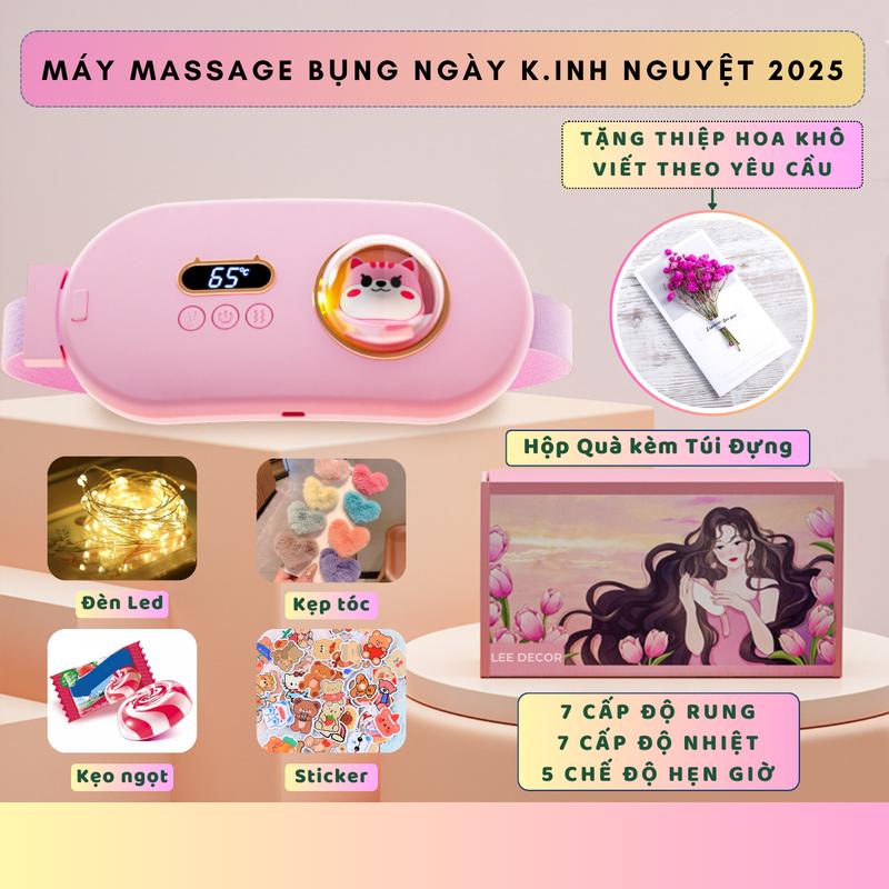 Quà Tặng Người Yêu - Đai Massage Bụng Ngày K.inh Nguyệt Cao Cấp - Màn Hình LED, 7 Cấp Độ Rung, 7 Mức Nhiệt Độ, Đèn Gấu Sáng, Viết Thiệp Theo Yêu Cầu