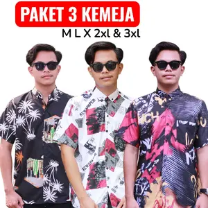 KEMEJA PRIA LENGAN PENDEK Paket 3 pcs kemeja korean surfing motif printing distro premium Hem Dewasa Pantai baju santai