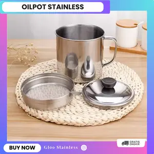 [GLO] Wadah Saringan Minyak (12CM )| Oil Pot Stainless Steel | Bahan Tebal |  Anti Karat | Anti Tumpah