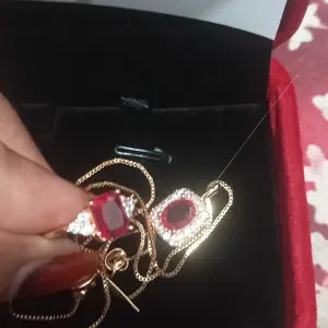 OS1-D249 Set Kalung dan Cincin Wanita Cranberry Jewelry Premium Lapis Emas 18k Anti Luntur Anti Berubah Warna Garansi 1 Tahun Resmi Size Adjustable Kualitas Grade Terbaru Aksesoris Perhiasan Cincin Nikah Permata VVS1 Elegan COD