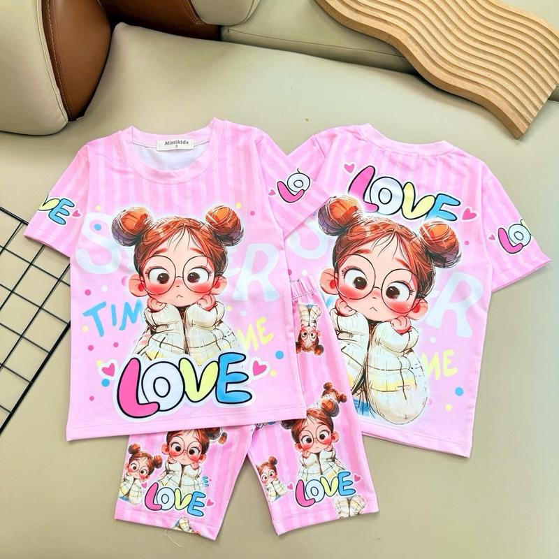 10-45kg bộ quần áo cộc tay quần lửng cho bé gái chất thun lạnh mềm mịn mặc thoải mái xinh xắn phù hợp mặc nhà ngủ cho bé