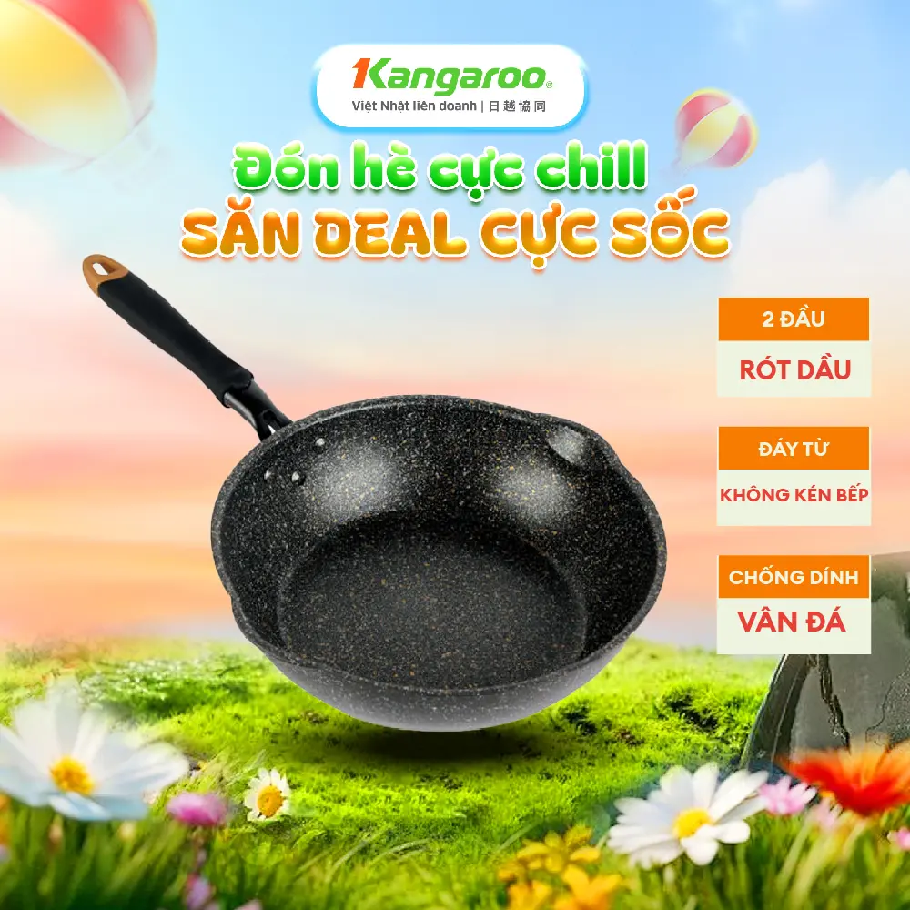 [ L ] [ DEAL HOT] Chảo sâu lòng chống dính vân đá  đáy từ Kangaroo series KG662 (nấu được mọi loại bếp).