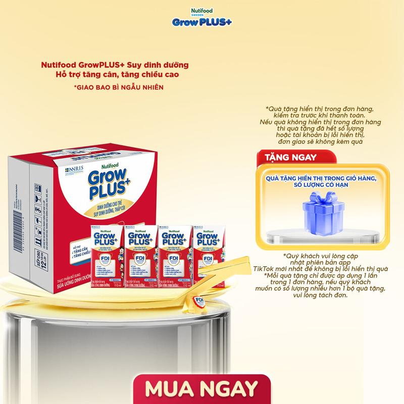 Thùng 24 hộp 110ml Sữa Bột Pha Sẵn Nutifood GrowPLUS+ Suy Dinh Dưỡng (Đỏ) Ít đường Men Vi Sinh Cho Bé - Hỗ trợ Tăng Cân, Tăng Chiều Cao- Link chính (Bao bì tuỳ đợt nhập hàng)