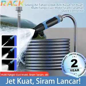 RACK Selang Air Tahan Ledak Anti Kusut, Jet Kuat! Multi Fungsi Cuci Mobil Siram Tanaman + Quick Connector