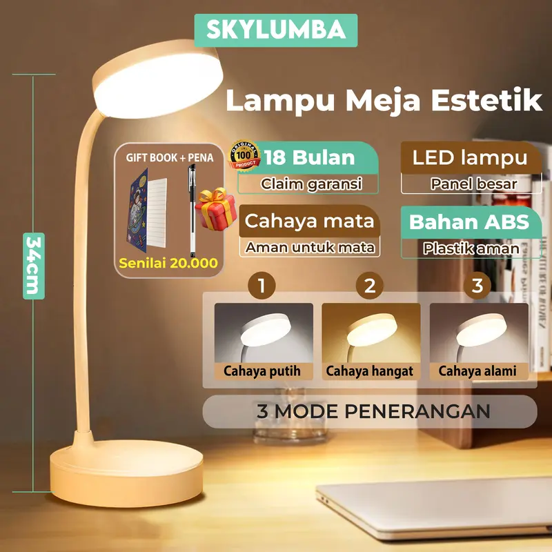 Skylumba Lampu Meja Serbaguna LED Lampu Belajar Estetik Perawatan Mata 3 Varian Pencahayaan Aesthetic Multifungsi LL08 0