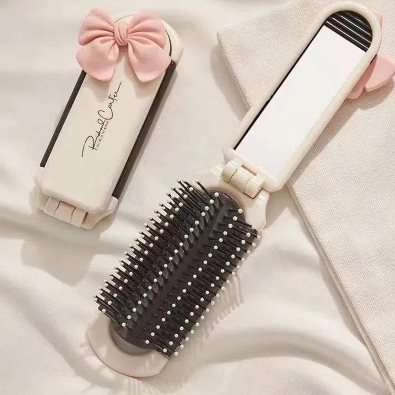 Lược gấp túi khí mini cầm tay dành cho phụ nữ có gương Lược gấp màu trắng sữa dành cho phụ nữ Gương cầm tay đặc biệt Nhãn dán thủ công DIY du lịch dụng cụ trang điểm cần thiết lược chải dê nhãn dán nơ lược melody
