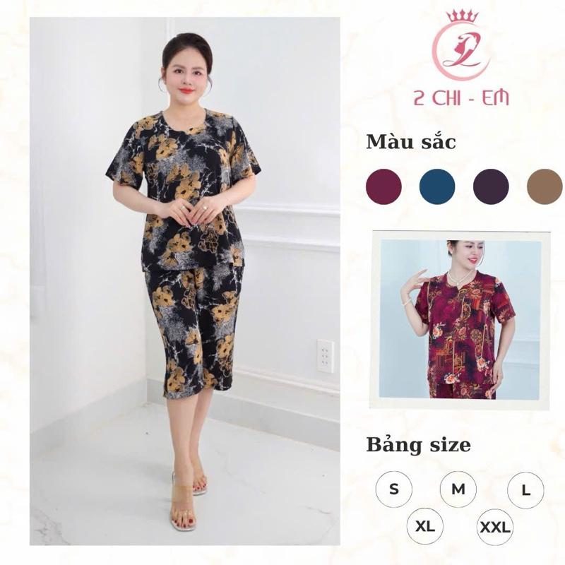 Đồ bộ trung niên, đồ kiểu cho các mẹ, đồ mặc ở nhà, quần lửng suông, chất lụa thoáng mát  MS19