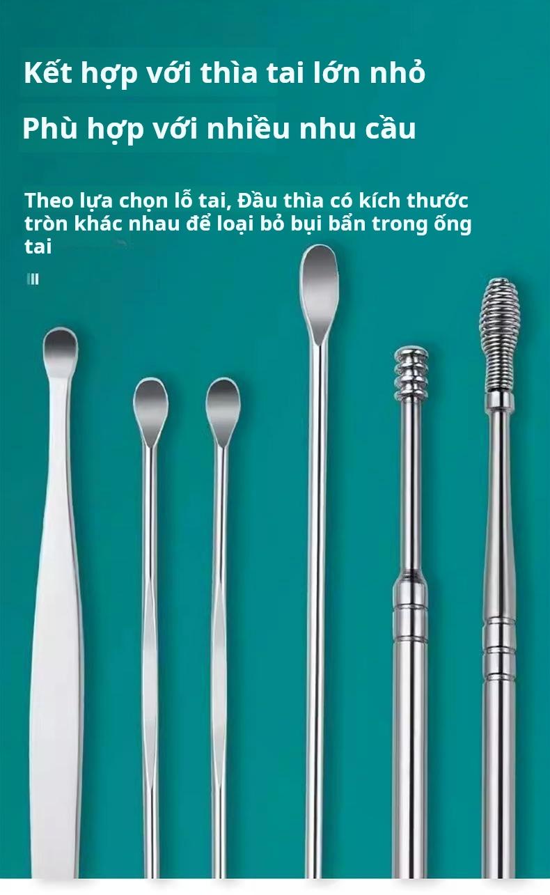 Product Introduction of Bộ Dụng Cụ LẤY Ráy Tai, Bộ 6 Món, Dụng Cụ Hữu Ích Cho Người Lớn, Thìa Dụng Cụ LẤY Ráy Tai Có Khóa Bằng Thép Không Gỉ 4