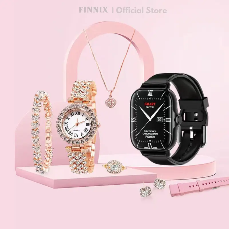Gift Set A58 Plus jam tangan pintar setelan gelang emas mewah halus 6 in 1 dalam 1 Set kotak hadiah wanita 1