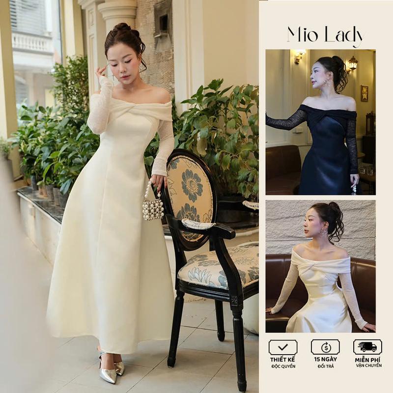  Váy Tafra Trễ Vai Dáng Xòe – Phối Thun Co Giãn Tùng 7 Mảnh 2 Lớp Chiết Eo Che Khuyết Điểm MioLady 