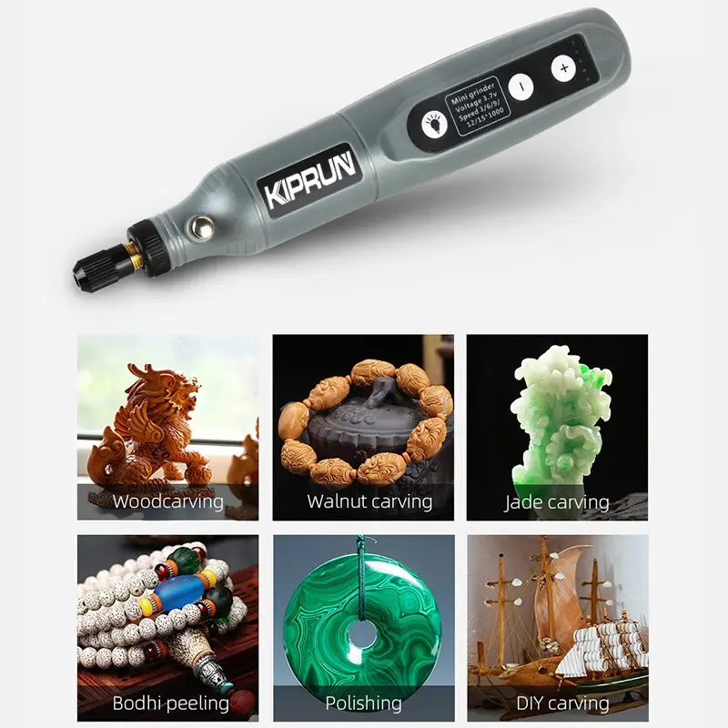 Dụng cụ mài, KIPRUN, Dụng cụ Quay không dây, Máy khoan không dây Điện 3,7V Dụng cụ điện, Bộ mài 15000rpm, Bộ dụng cụ khoan Điện, 5 tốc độ, Sạc USB 8