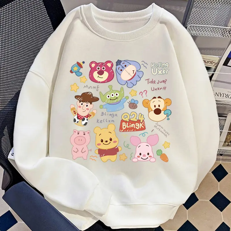 Sweter longgar kebesaran pola kartun atasan katun kasual lengan panjang untuk wanita 0