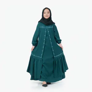 Dress Muslim Anak Kids Zaskya Usia 5Th - 13Th Bahan Baby Moss Warna Pink Putih Mustard Gamis Tangan Panjang