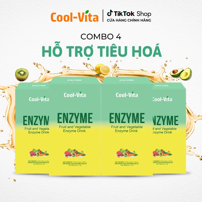   Live  Combo 4 Hộp Nước Uống Bổ Sung Enzyme Hỗ Trợ Tiêu Hóa Chiết Xuất Rau Củ Trái Cây Coolvita  45 ml× 7 túi  hộp 