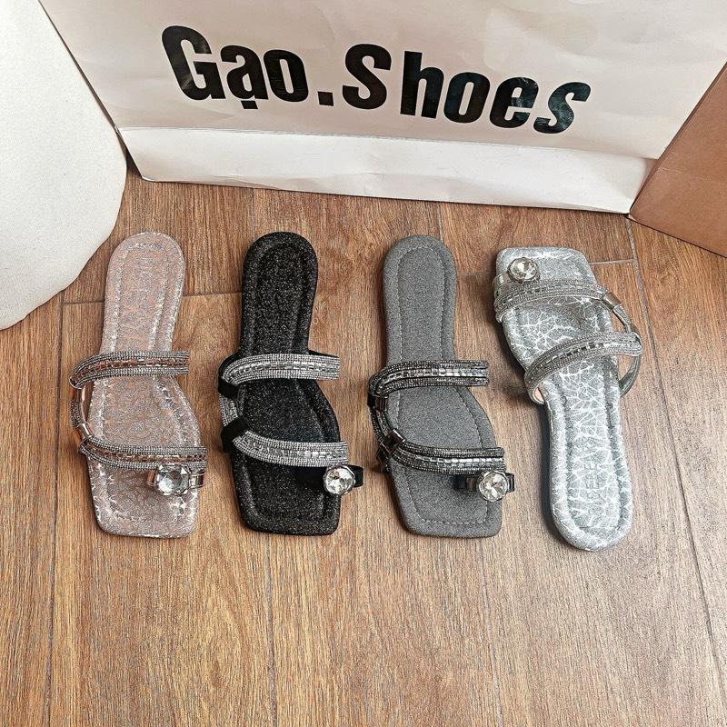 Gạo.Shoes - (Có BIGSIZE) Dép LÊ Nữ Đế BỆT, Mũi VUÔNG, Quai Đá Xỏ Ngón KHOÁ TRÒN Siêu Xinh, Đế Chống Trơn Trượt.