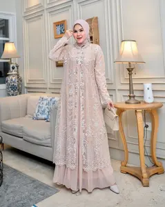 Safira Maxi Gamis Dua Layer Terpisah Ceruty Babydoll Full Furing Motif Brukat Plus Payet Mutiara Terbaru 2026 Lebaran Termewah Dress Formal Brokat Kondangan Wanita Dewasa Busana Muslim Remaja Kekinian Gaun Pesta Panjang Fit Kombinasi Ceruti