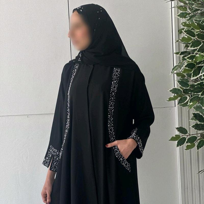Abaya Syarifah Jasmine Hitam Full Furing by Ghanim Modesty -  Simple Gamis dengan Payet Tanam Mutiara - Muslim 2