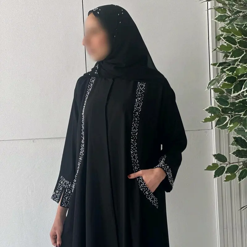 Abaya Syarifah Jasmine Hitam Full Furing by Ghanim Modesty -  Simple Gamis dengan Payet Tanam Mutiara - Muslim 2