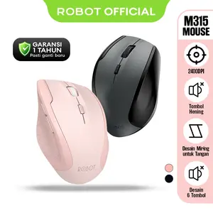 ROBOT Mouse Wireless M315 2.4G 2400 DPI, Silent Click, 6D Ergonomis, USB Receiver Fleksibel, Kompatibel PC Laptop Komputer, Garansi 1 Tahun, Bisa COD - Computer