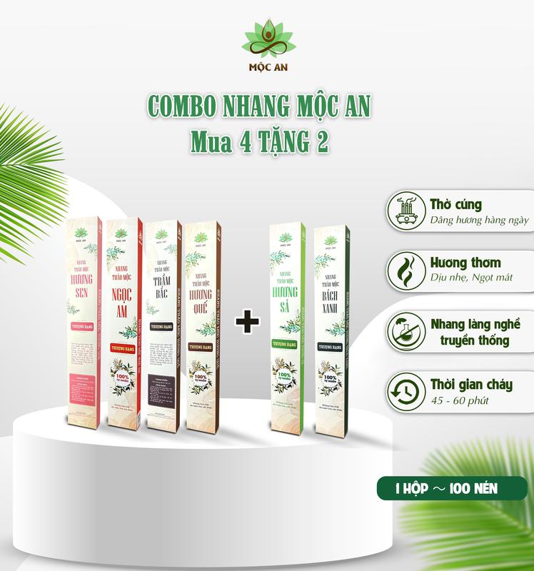  COMBO 4 hộp nhang Mộc An TẶNG 2 hộp nhang Thảo Mộc Tự Nhiên - Không Cuộn Tàn - Nhang Mộc An 