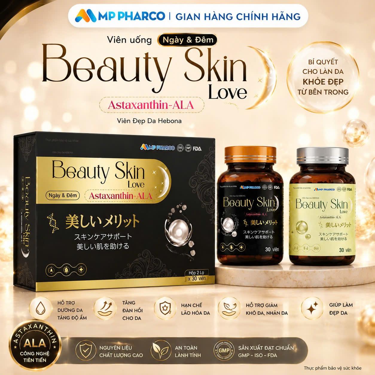 Combo 2 hộp TPBVSK VIÊN ĐẸP DA HEBONA BEAUTY SKIN LOVE-Hỗ trợ dưỡng da, làm đẹp da ngày và đêm ,hộp 60 viên MP26a