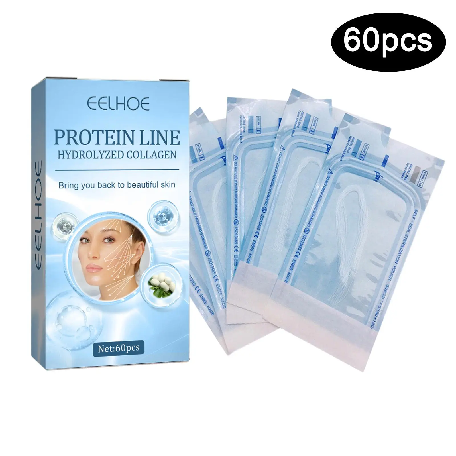 EELHOE Benang Pengangkat Protein 60 pcs Mengurangi garis-garis halus dan kerutan Meningkatkan elastisitas kulit Mengangkat garis rahang Anti-penuaan